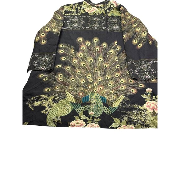 Citron Santa Monica Floral Peacock Bird Print Silk Long Kimono Size 3X - Picture 8 of 11